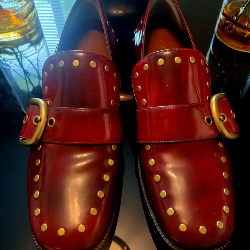 COACH burgundy leather studded loafers Size 8.5